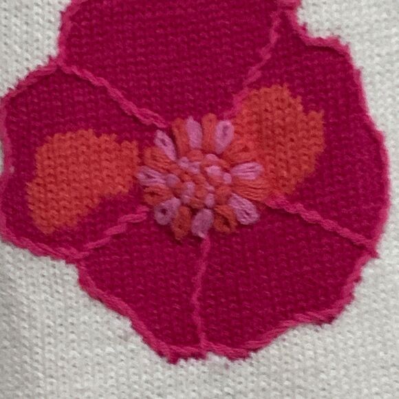 Vintage Eagle's Eye Cardigan Women's LG Pink Embroidered Flowers Knit Sweater - Picture 9 of 15